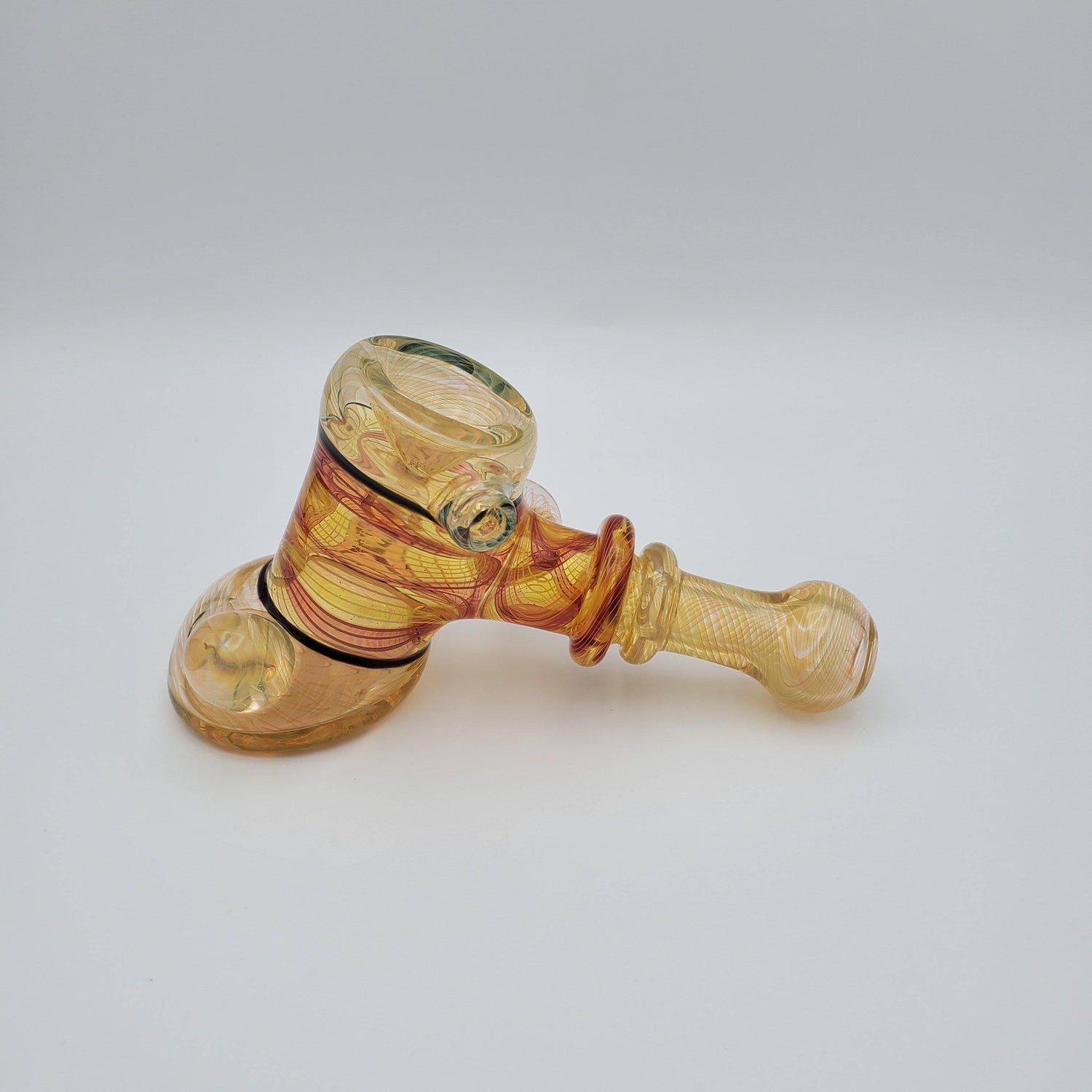 Crux Glass Hammer - Fume with Red Yellow Linework Hand Pipe Headies Hideout