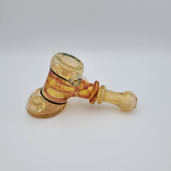 Crux Glass Hammer - Fume with Red Yellow Linework Hand Pipe Headies Hideout