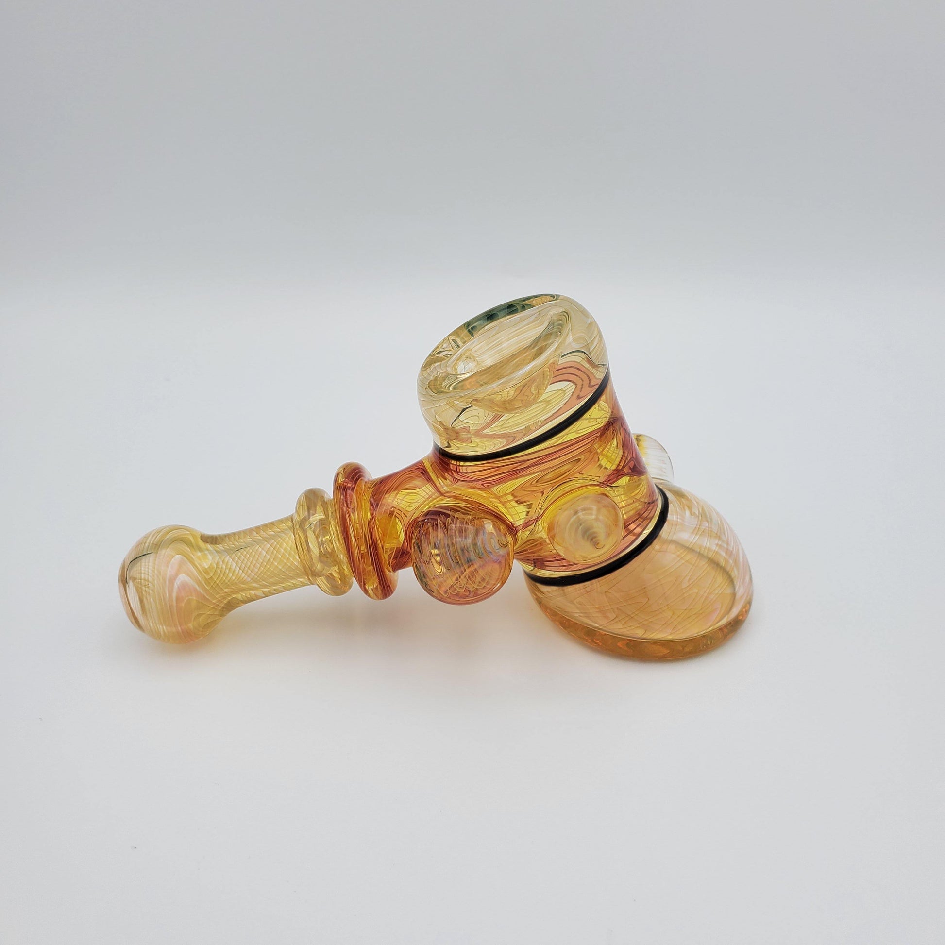 Crux Glass Hammer - Fume with Red Yellow Linework Hand Pipe Headies Hideout