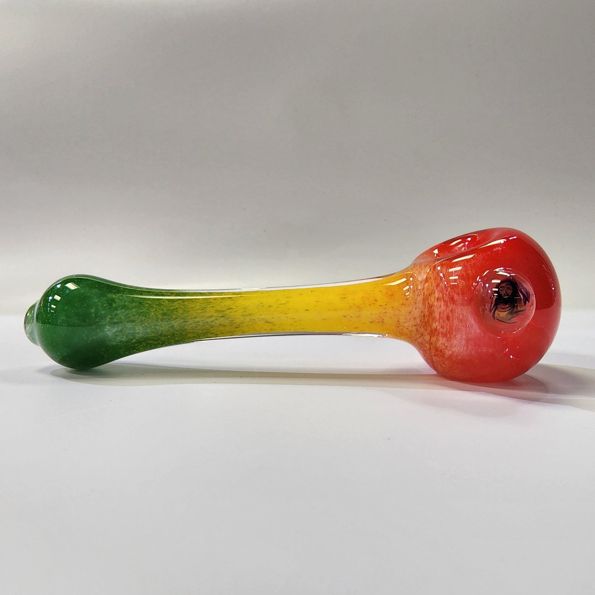 Matty White Glass Spoon Rasta Frit - 11A Hand Pipe Headies Hideout
