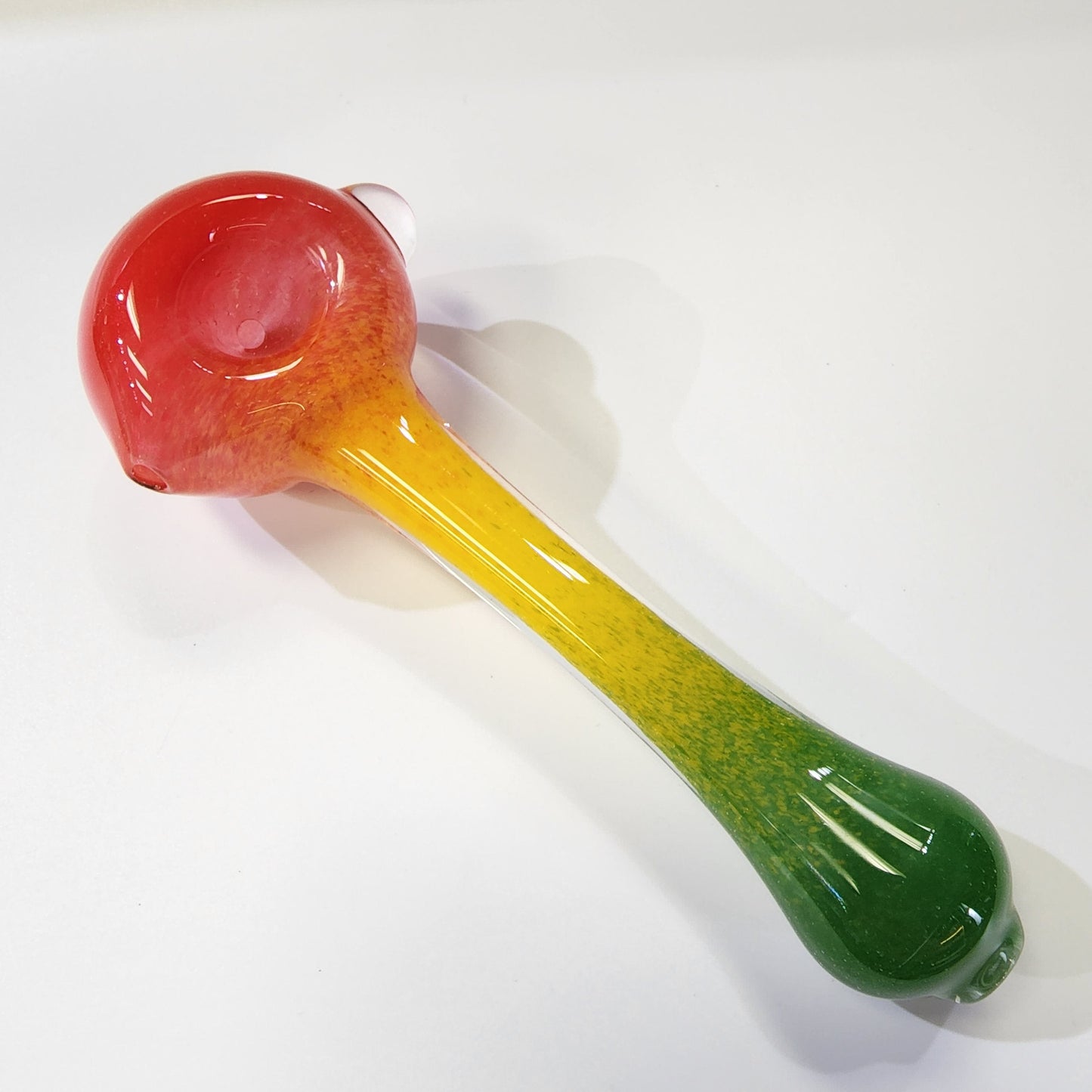 Matty White Glass Spoon Rasta Frit - 11A Hand Pipe Headies Hideout