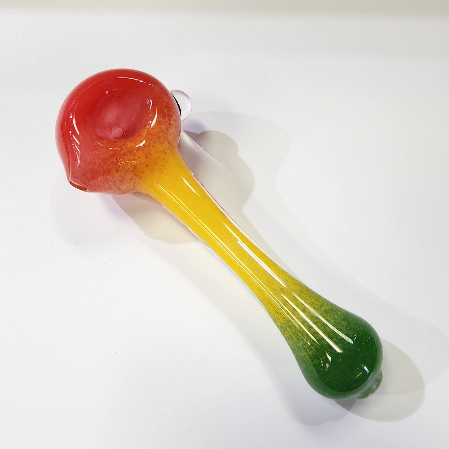 Matty White Glass Spoon Rasta Frit - 12A Hand Pipe Headies Hideout