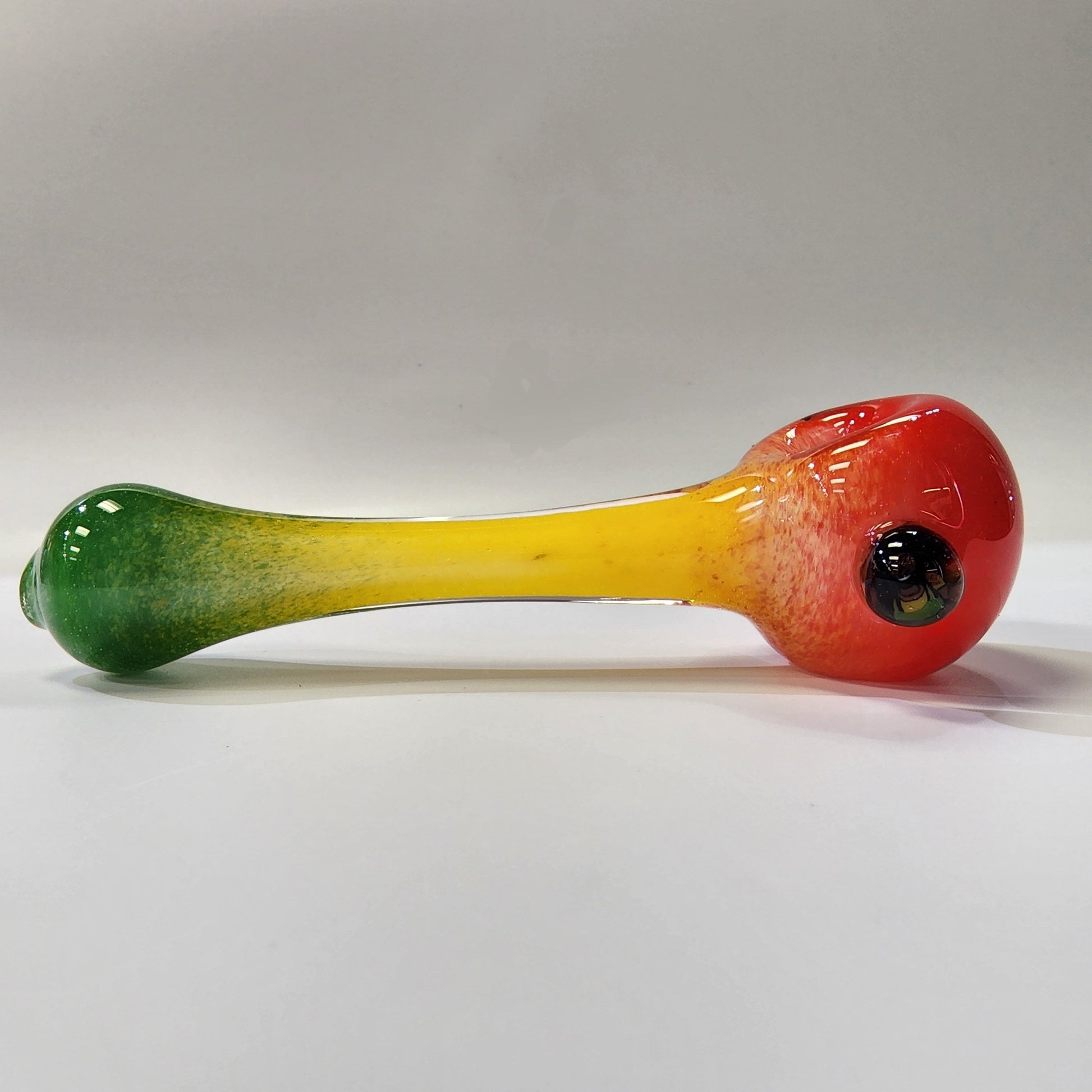 Matty White Glass Spoon Rasta Frit - 12A Hand Pipe Headies Hideout