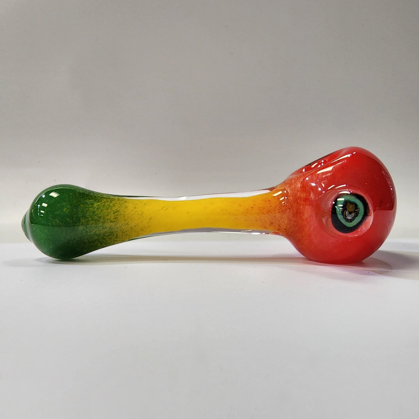 Matty White Glass Spoon Rasta Frit - 2A Hand Pipe Headies Hideout