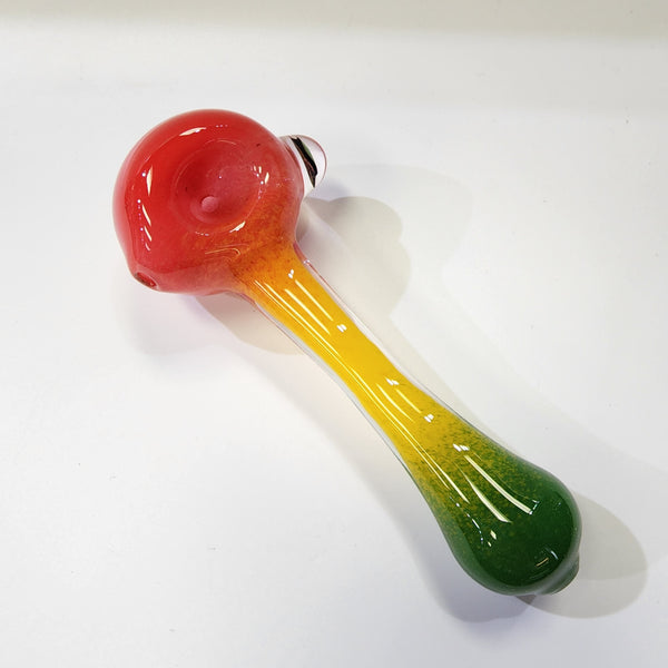Matty White Glass Spoon Rasta Frit - 2A Hand Pipe Headies Hideout