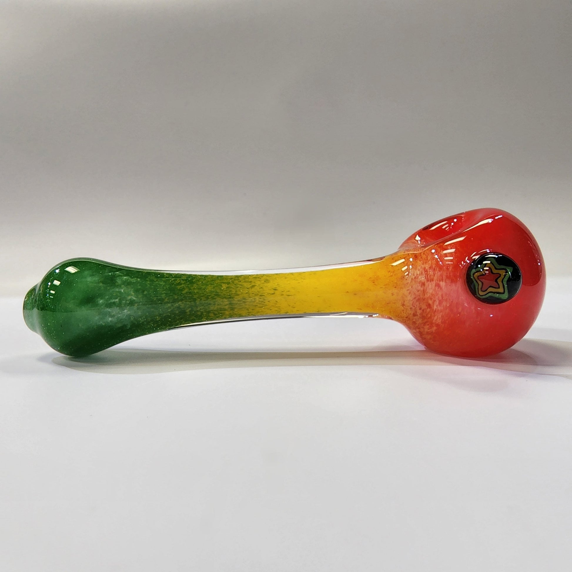 Matty White Glass Spoon Rasta Frit - 3A Hand Pipe Headies Hideout