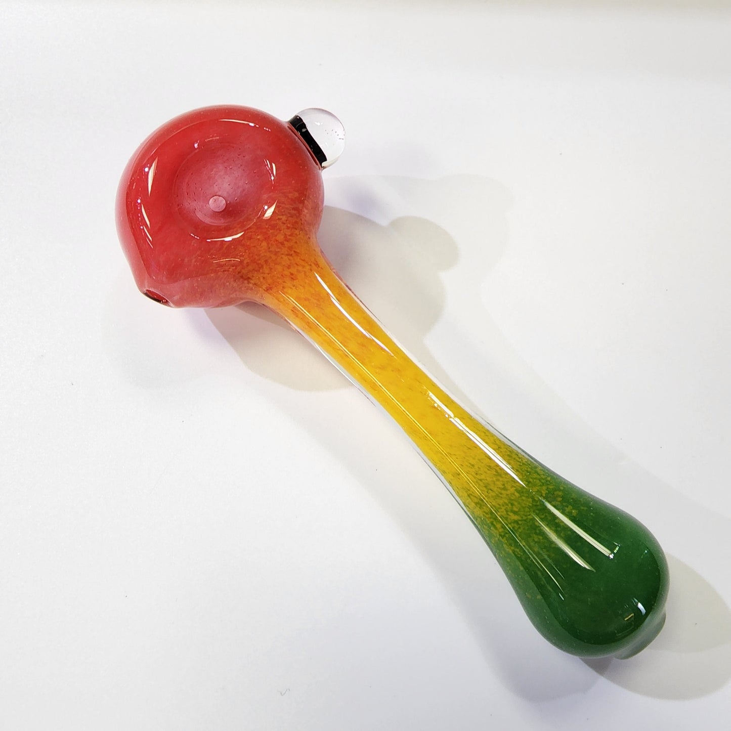 Matty White Glass Spoon Rasta Frit - 4A Hand Pipe Headies Hideout