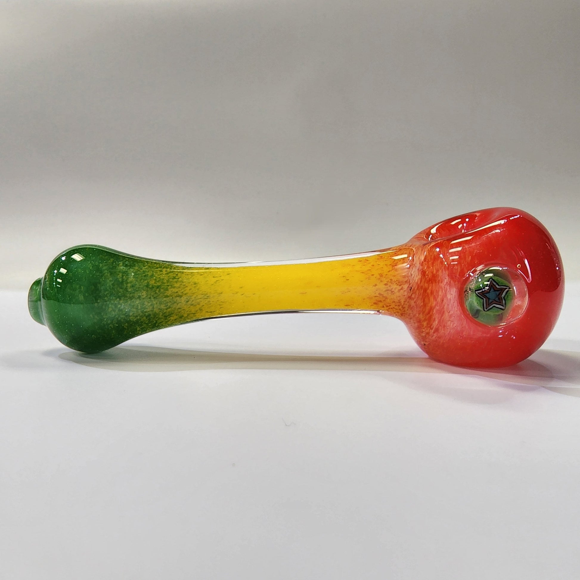 Matty White Glass Spoon Rasta Frit - 5A Hand Pipe Headies Hideout