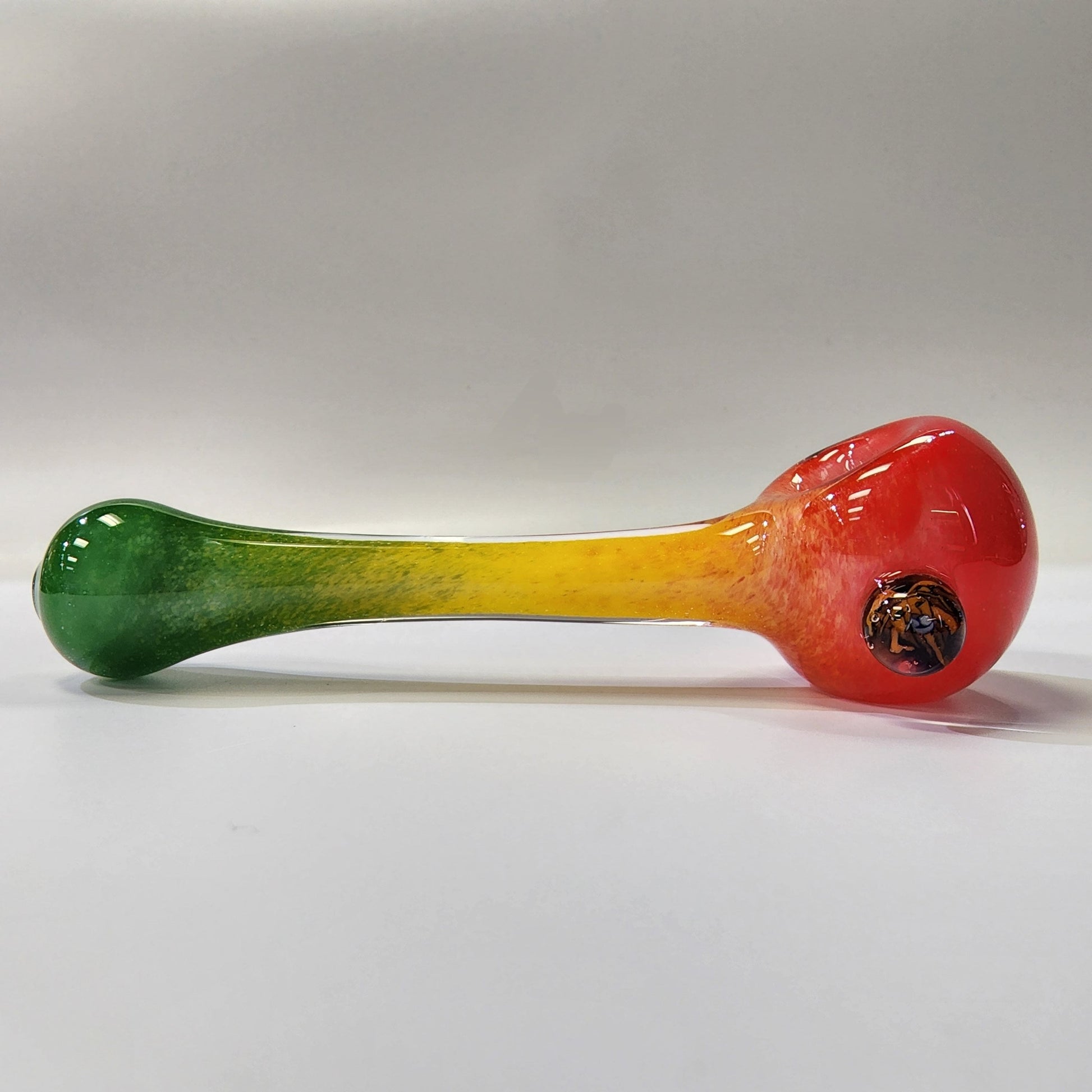Matty White Glass Spoon Rasta Frit - 8A Hand Pipe Headies Hideout