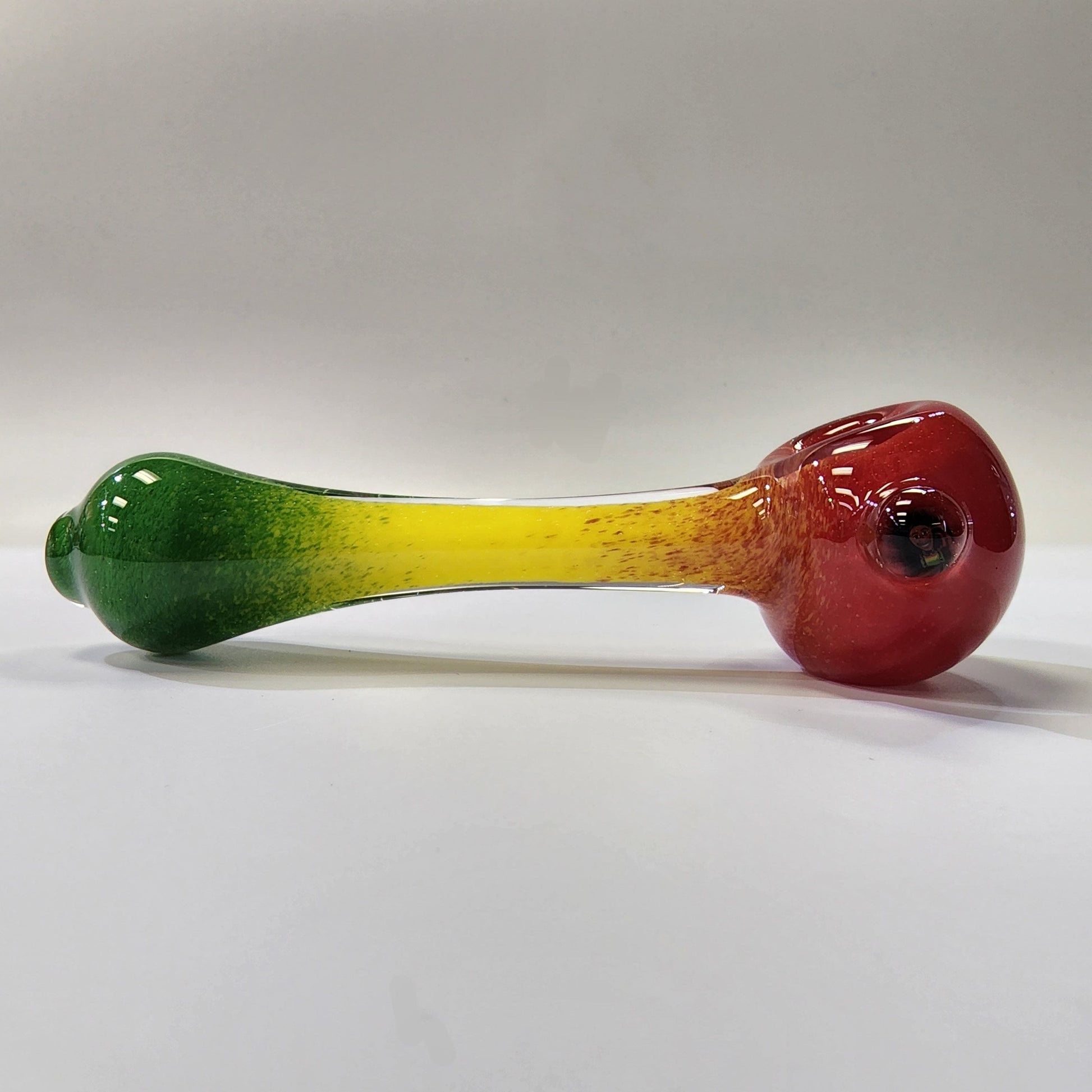 Matty White Glass Spoon Rasta Frit - 9A Hand Pipe Headies Hideout