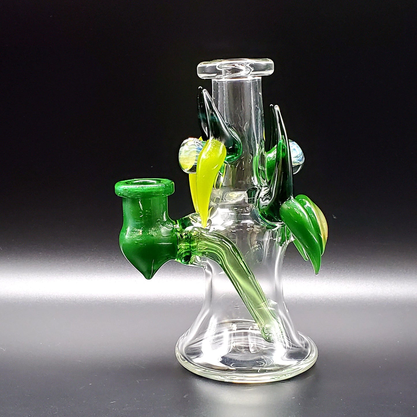Redbone Glass Viking Rig - Clear and Green Stardust Headie Glass Headies Hideout