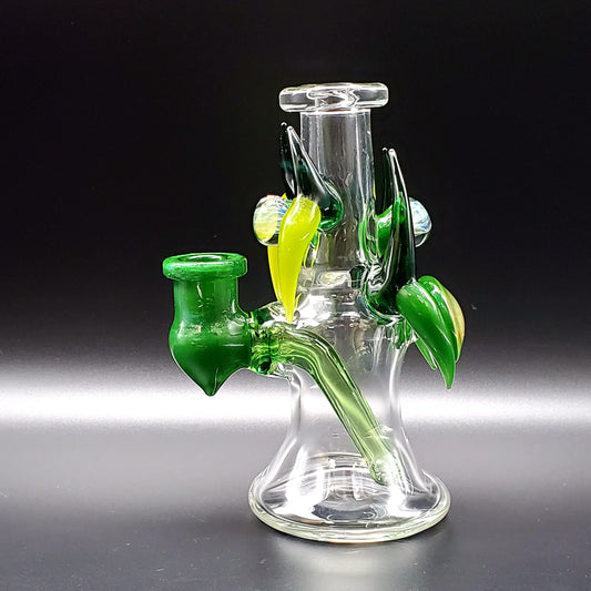 Redbone Glass Viking Rig - Clear and Green Stardust Headie Glass Headies Hideout