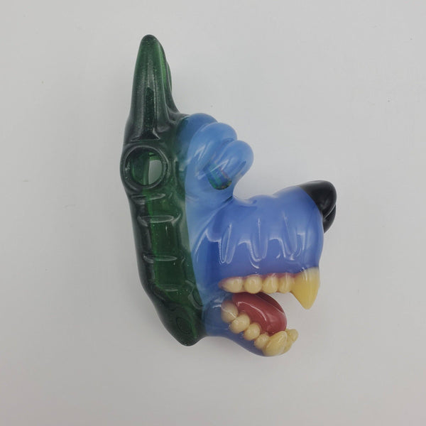 Ryan Kane Open Mouth Wolf Head Pendant - Green Stardust and Ether Penadnt Headies Hideout